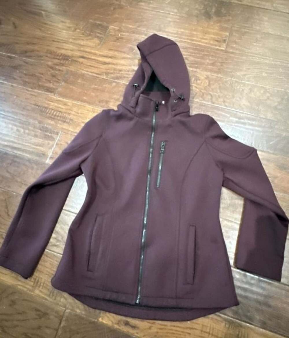 Andrew Marc Women's Removable Hood Breast Pocket Scuba Jacket Burgundy Size L